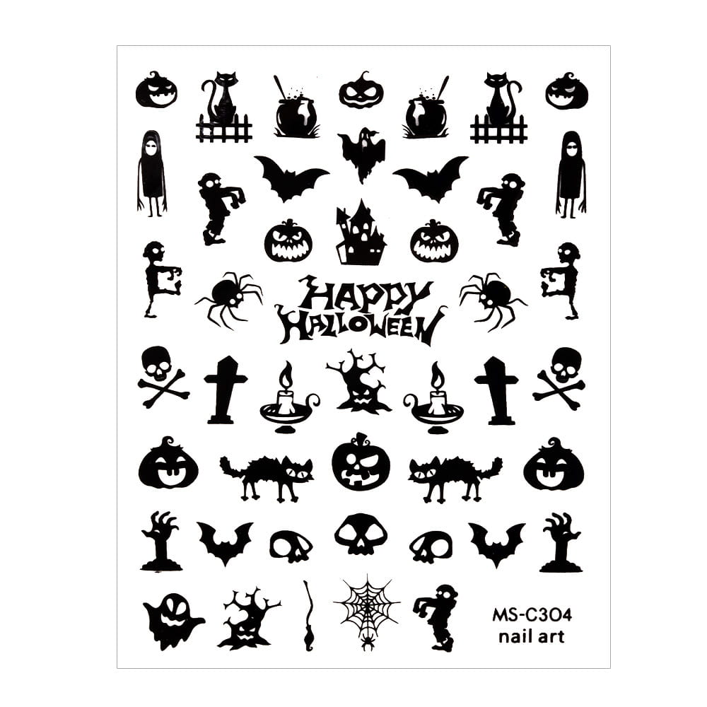 Naklejki do paznokci cienkie samoprzylepne halloween MS-C304 czarne