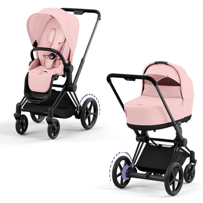 Cybex e-Priam - wózek uniwersalny głęboko-spacerowy z napędem elektrycznym-Peach Pink-Matt Black