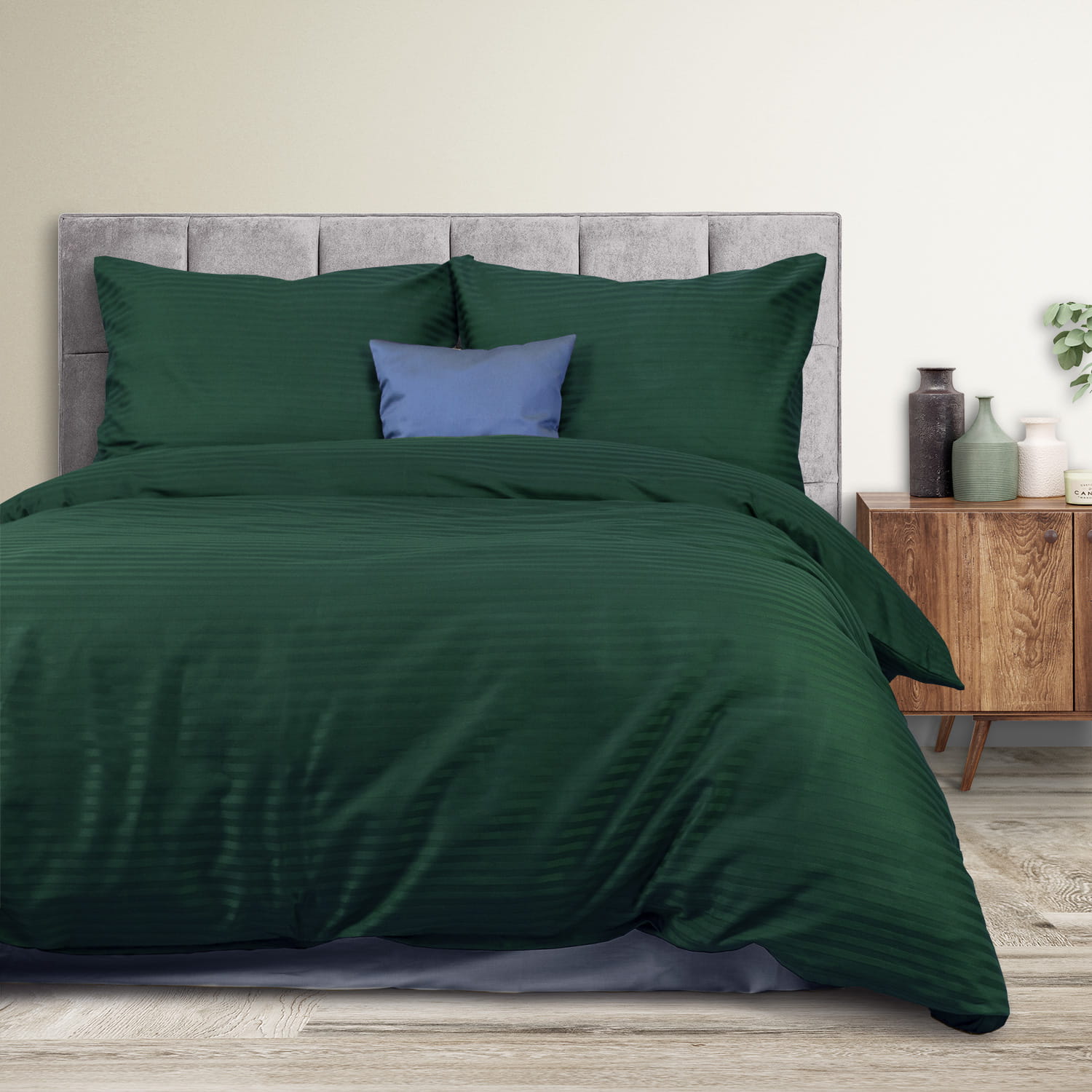 Pościel bawełniana 140x200 satyna pasy dark green