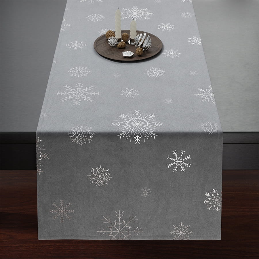 ŚNIEŻKI Bieżnik VELVET 40x140cm jasny szary, dekoracja stołu dla elegancji