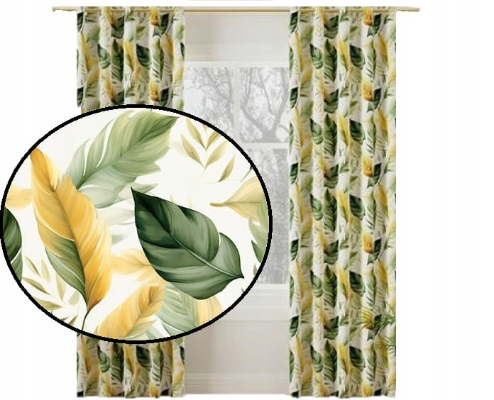 Zasłona velvetowa liście Olive 180x140 taśma