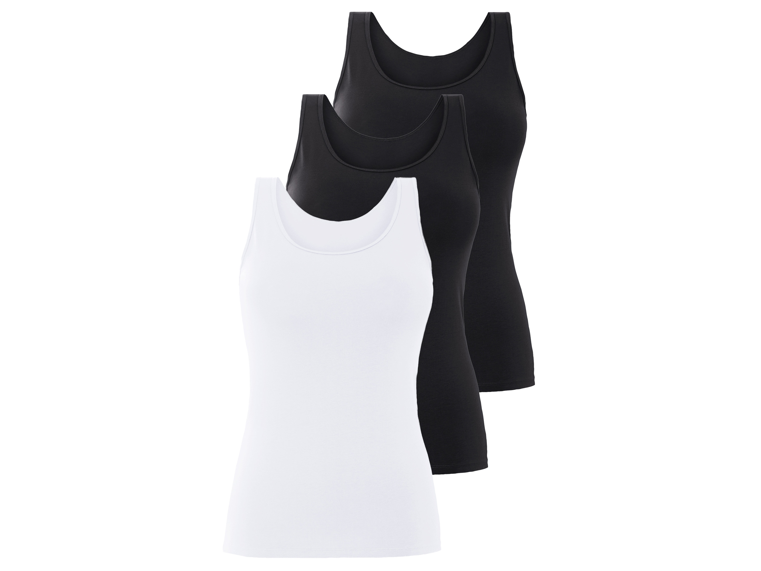 esmara Topy damskie z bawełną, 3 sztuki Czarny / biały, XL 48/50
