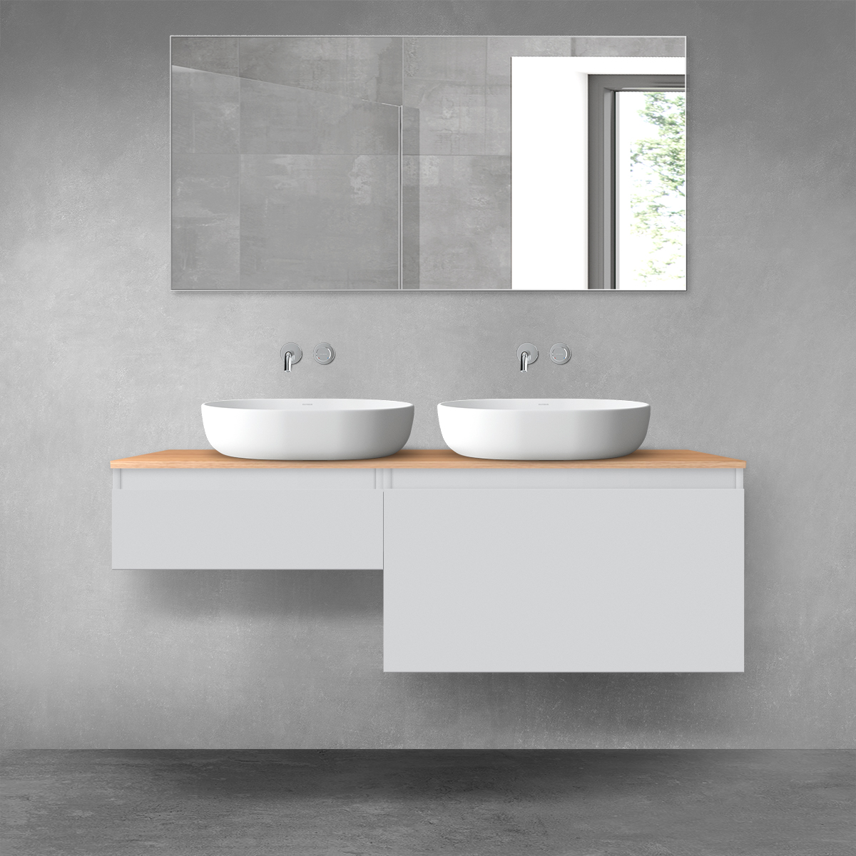 Darmowa Dostawa - Zestaw mebli łazienkowych 140x46.4x48.6 cm podumywalkowa wisząca szara-dab Oltens Vernal 68305700