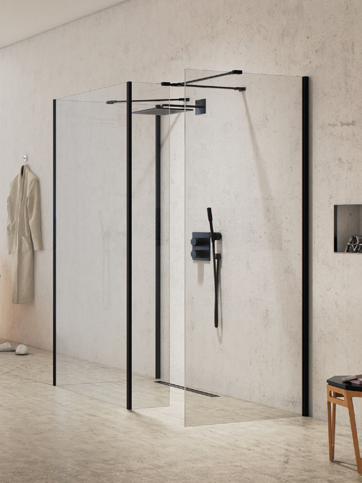Darmowa Dostawa - Ścianka prysznicowa walk-in 90 cm czarny mat/szkło przezroczyste New Trendy New Modus Black EXK5672