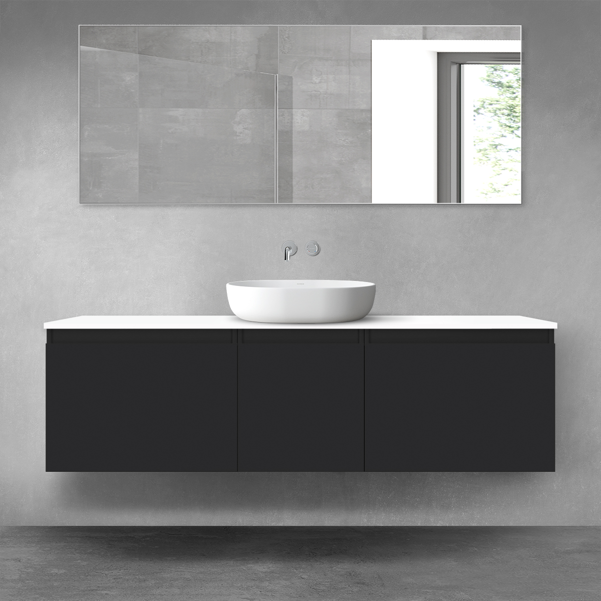 Darmowa Dostawa - Zestaw mebli łazienkowych 160x46.4x48.6 cm podumywalkowa wisząca biała-czarna Oltens Vernal 68417300