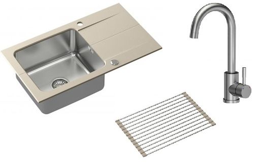 Darmowa Dostawa - Zlewozmywak z baterią beżowy/stal Quadron Edward abset9665