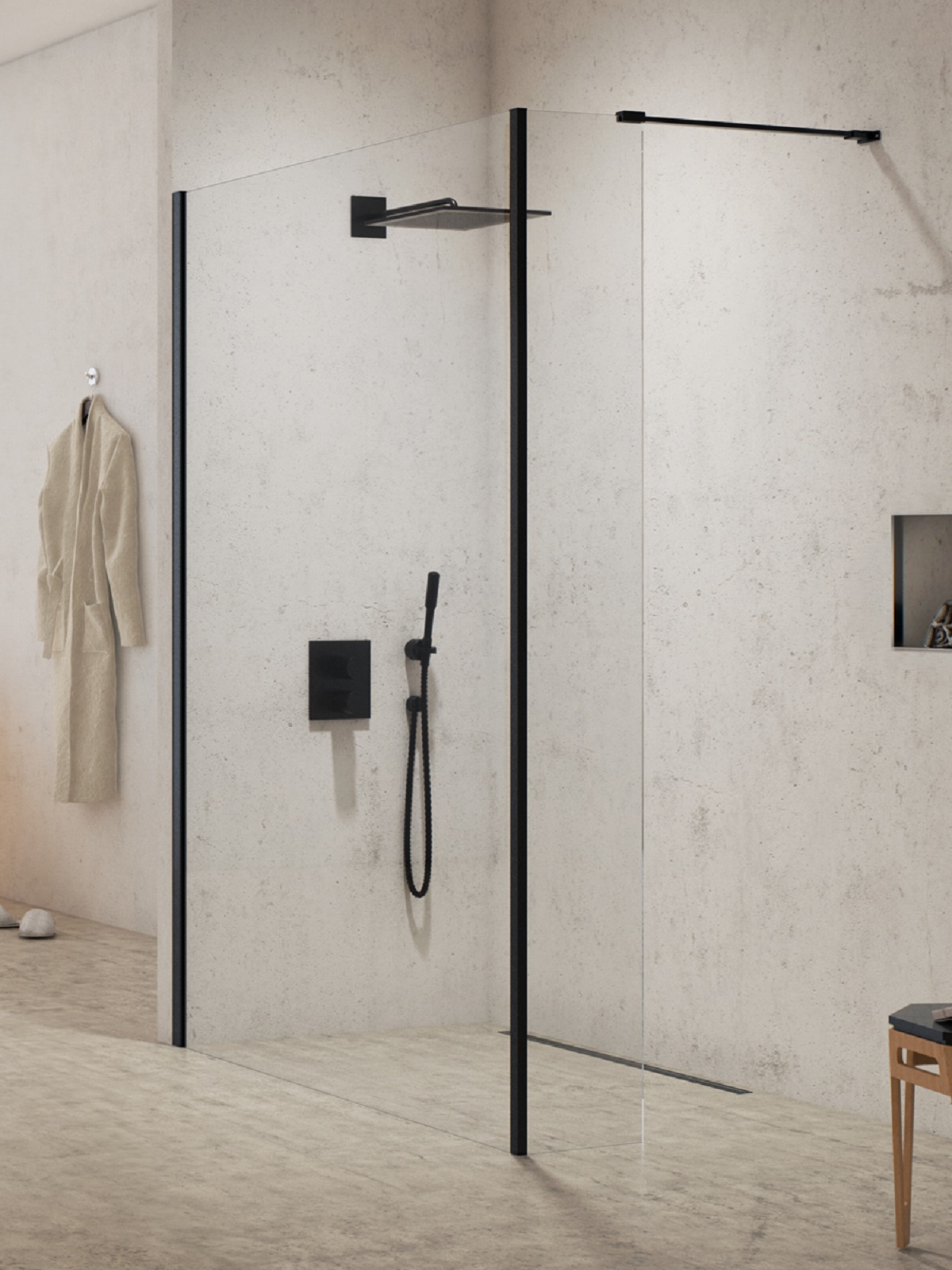 Darmowa Dostawa - Ścianka prysznicowa walk-in 140 cm czarny mat/szkło przezroczyste New Trendy New Modus Black EXK5569