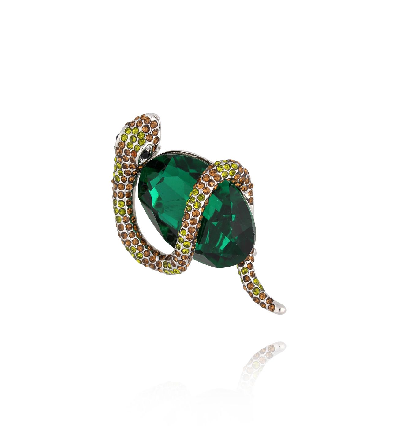 Broszka z wężem i kryształem Green Snake BRSS0122 - By Dziubeka