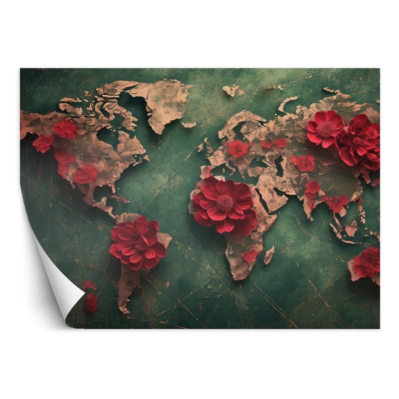Fototapeta Feeby Mapa Świata Kwiaty Róże 100x70 1 szt