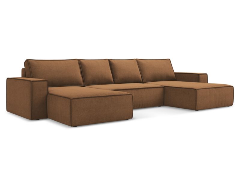Sofa panoramiczna z funkcją spania Makamii Kimo z tkaniny strukturalnej 398x185 cm terakota 1 szt.