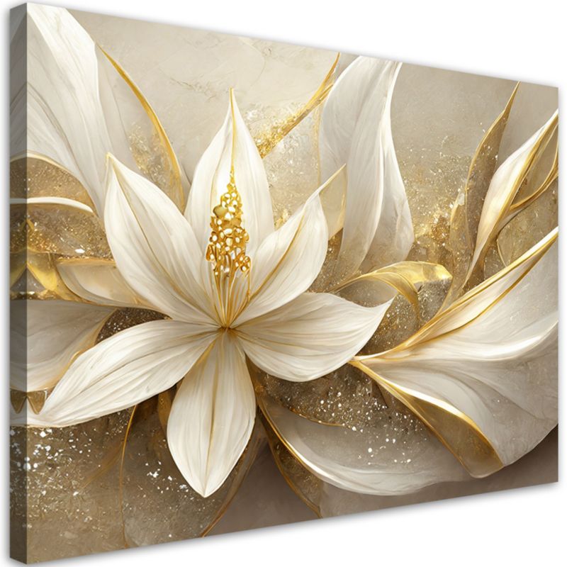 Obraz dekoracja do salonu sypialni Feeby Złote Kwiaty Glamour 90x60 cm 1szt