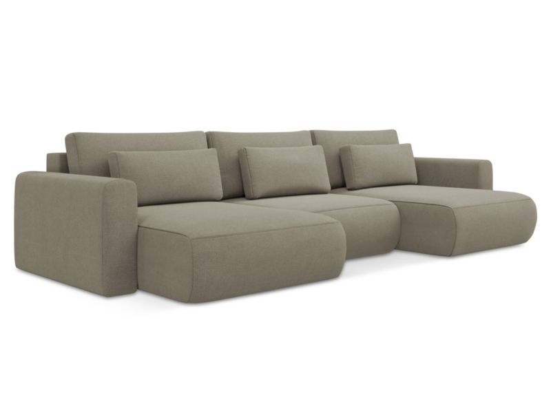 Sofa panoramiczna z funkcją spania Makamii Kapua z tkaniny strukturalnej 340x149 cm ciemny beż 1 szt.