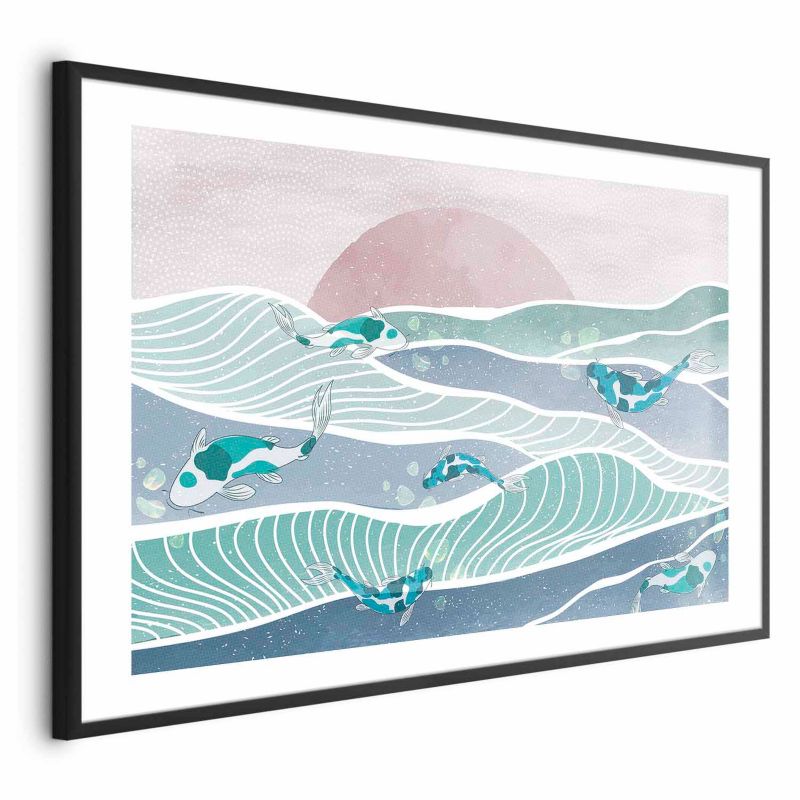 Plakat Artgeist Ryby na falach 60x40 cm z ramą czarną 1 szt