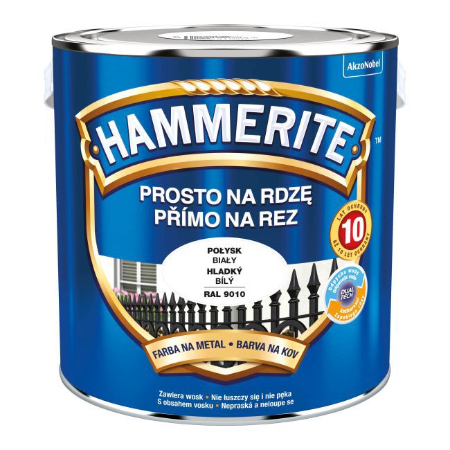 Farba do metalu Hammerite Prosto Na Rdzę połysk biały 2,5 l