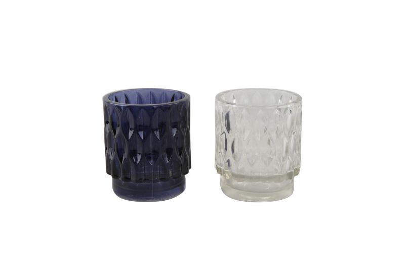 Świecznik szklany na tealight granatowy / biały