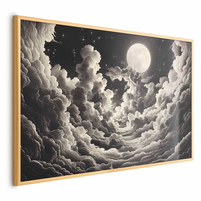 Plakat Artgeist Księżyc wśród chmur 90x60 cm z ramą złotą 1 szt