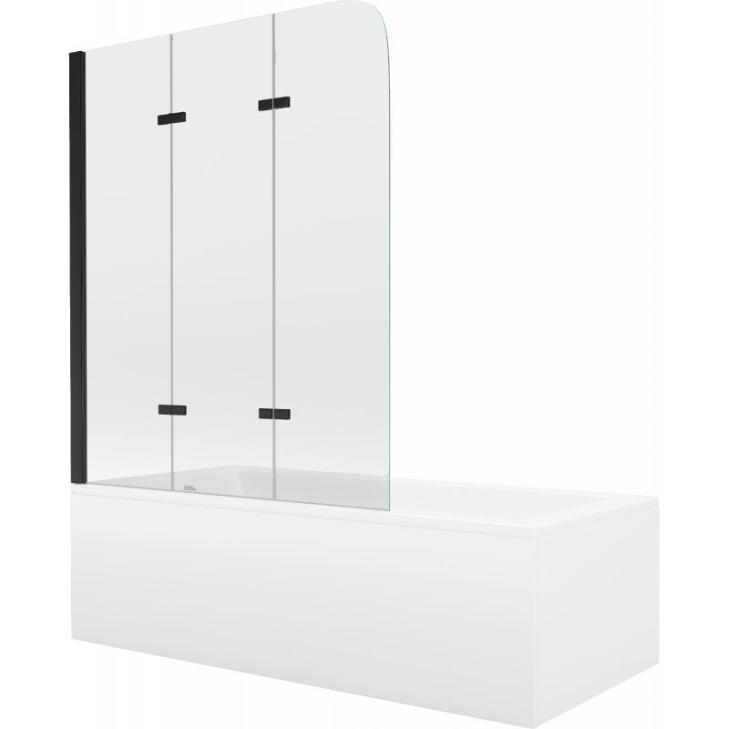 Wanna prostokątna Mexen Cubik 150 x 70 cm z obudową i parawanem 3-skrzydłowym 120 cm transparent czarny 1 kpl.