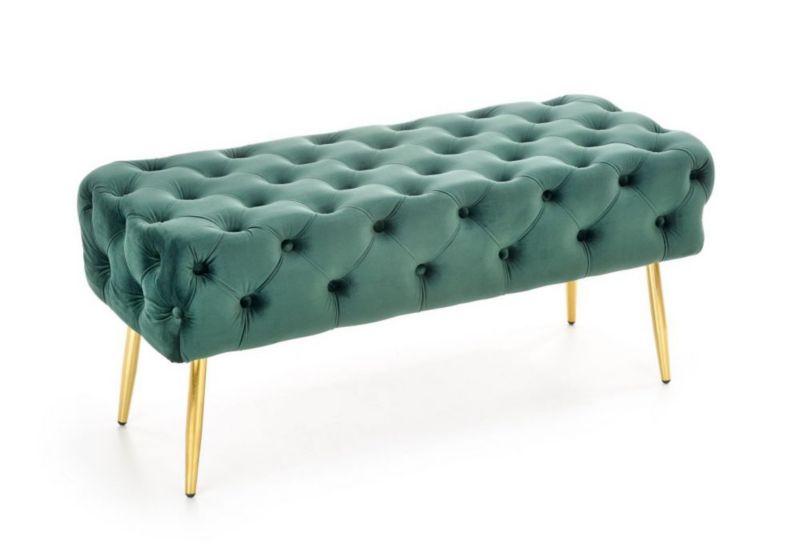 Ławka Halmar ATHENA VELVET ciemno zielona/złota 1 szt