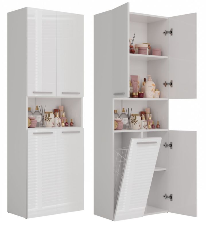 Szafka Łazienkowa Topeshop Słupek Nel DK 1K Kosz Biel Połysk 30x60x174 cm 1 szt.