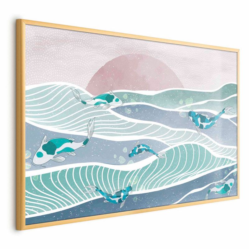 Plakat Artgeist Ryby na falach 42x29,7 cm z ramą złotą 1 szt