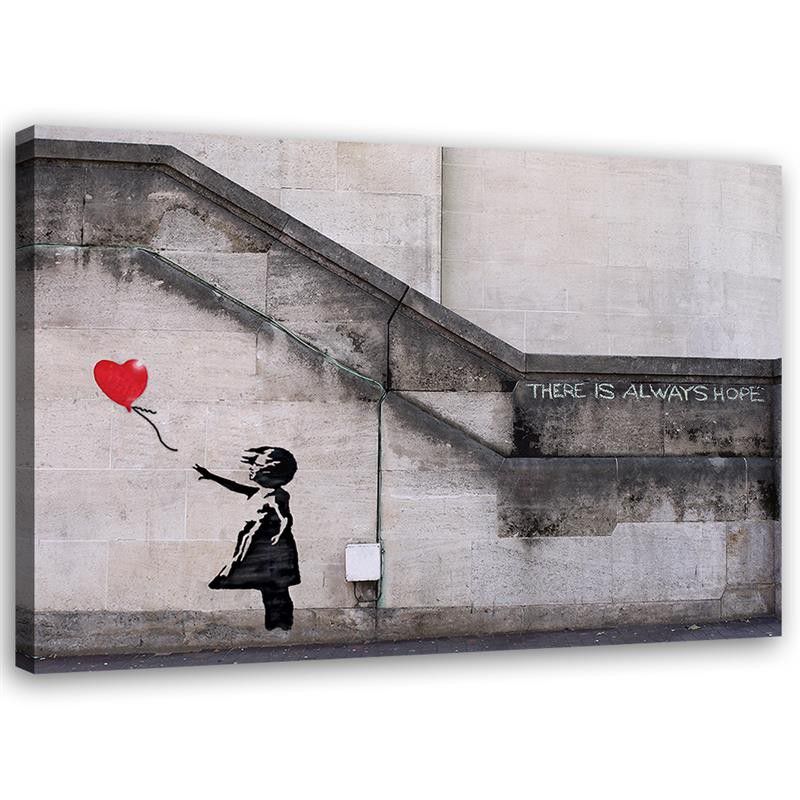 Obraz do salonu pokoju dziecka Feeby Dziewczynka z balonikiem Banksy Szary 90x60cm 1szt