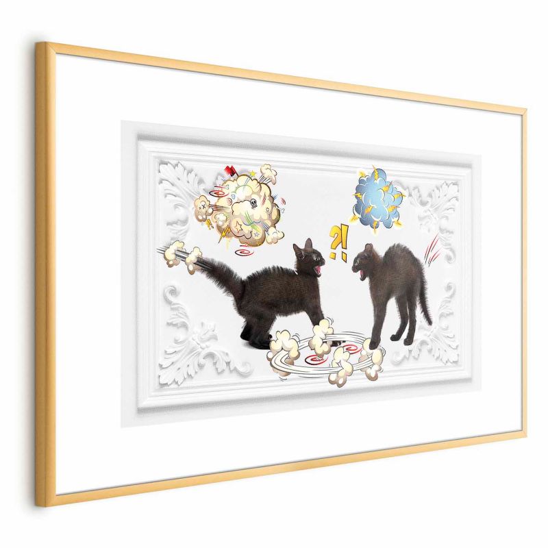 Plakat Artgeist Kocia kłótnia 90x60 cm z ramą złotą 1 szt