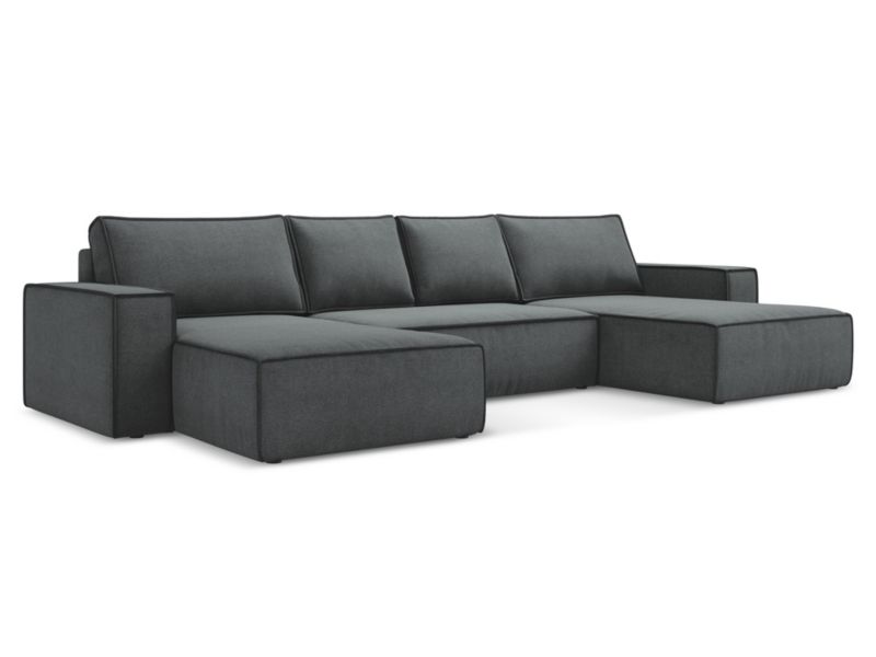 Sofa panoramiczna z funkcją spania Makamii Kimo z tkaniny strukturalnej 398x185 cm szary 1 szt.