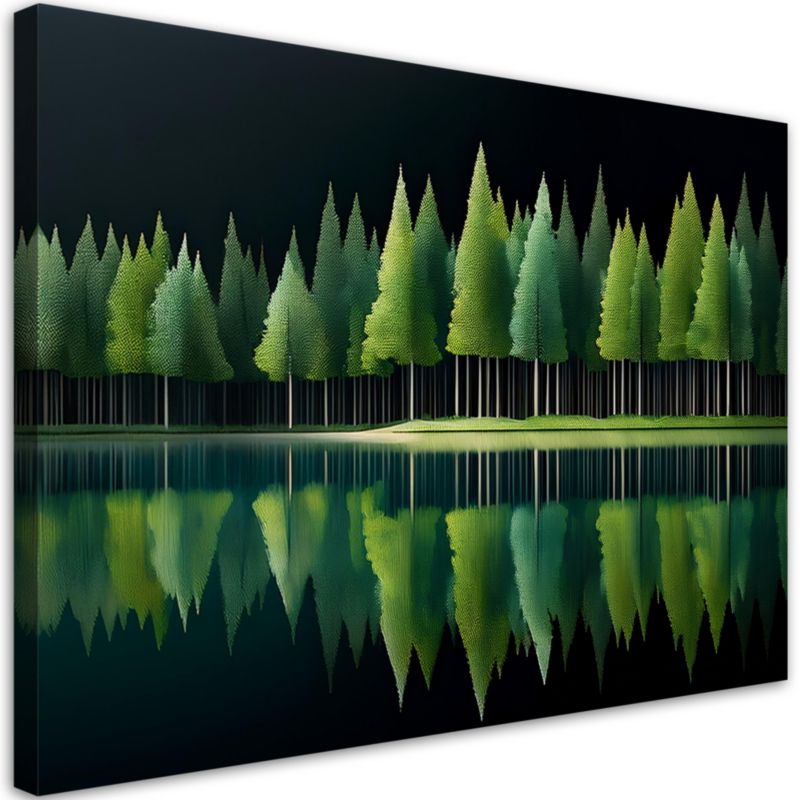 Obraz do salonu sypialni Feeby Zielony Las Jezioro Pejzaż 90x60 cm 1 szt