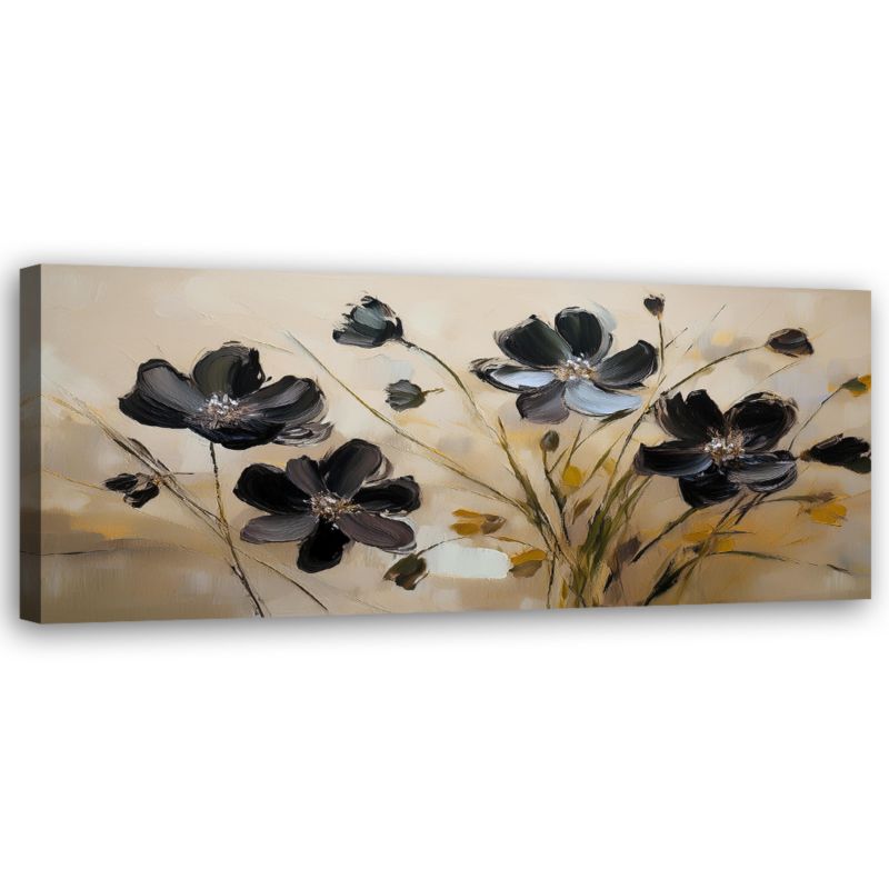 Obraz do salonu sypialni Feeby Malowane Kwiaty Czarne Maki 150x50 cm 1 szt