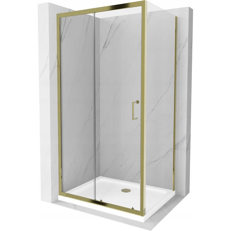 Kabina prysznicowa Mexen Apia rozsuwana 100 x 80 cm transparent złota + brodzik Flat biały