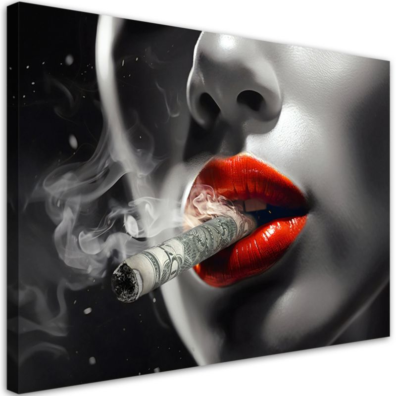 Obraz do salonu sypialni nowoczesny Feeby Kobieta Czerwone Usta Dolary 60x40cm 1szt