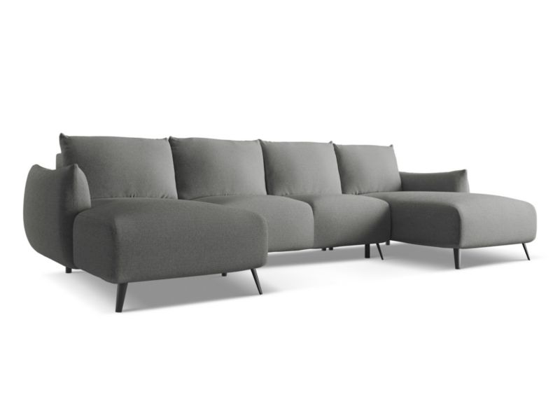 Sofa panoramiczna z funkcją spania Makamii Malie z tkaniny szenilowej 317x162 cm słoniowy 1 szt.