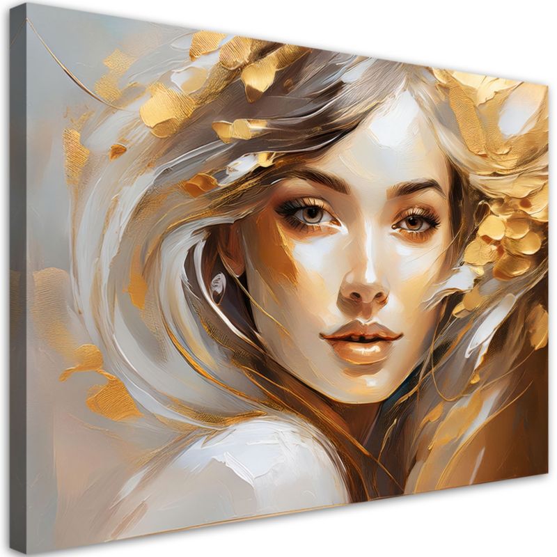 Obraz do salonu sypialni Feeby Portret Kobiety Glamour Beżowy 100x70 cm 1szt