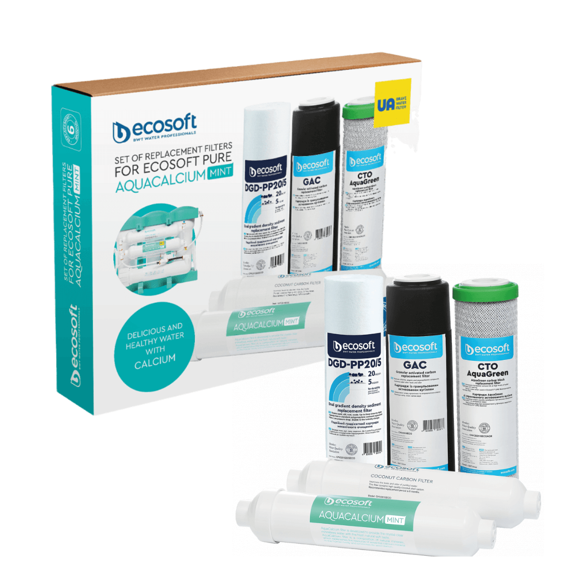 Ecosoft CHV5PUREMAC Aquacalcium filtry wymienne. Zestaw na podstawowy serwis filtra PURE Aquacalcium.