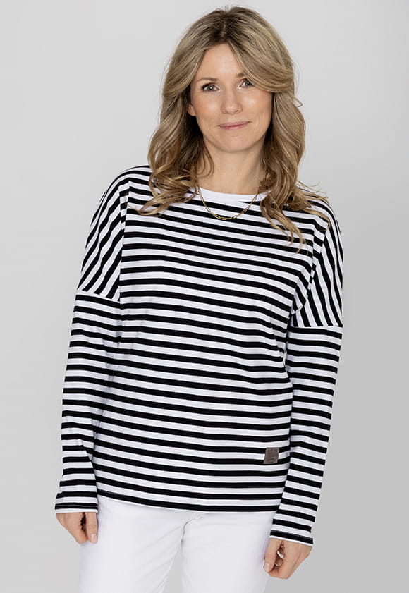 Baumwollbluse REGULAR – Schwarze Streifen