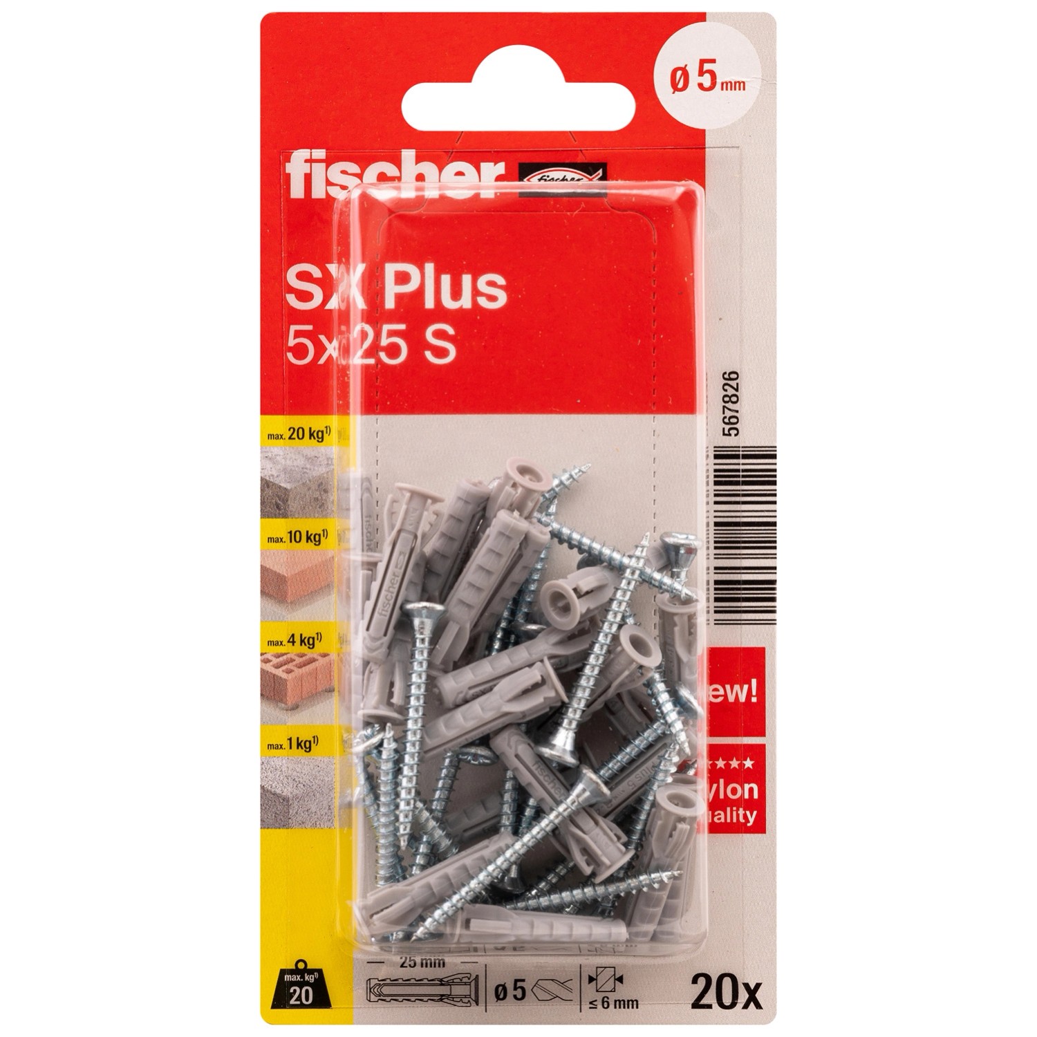 Fisher Kołek SX plus rozporowy 5x25 mm - 20 szt.