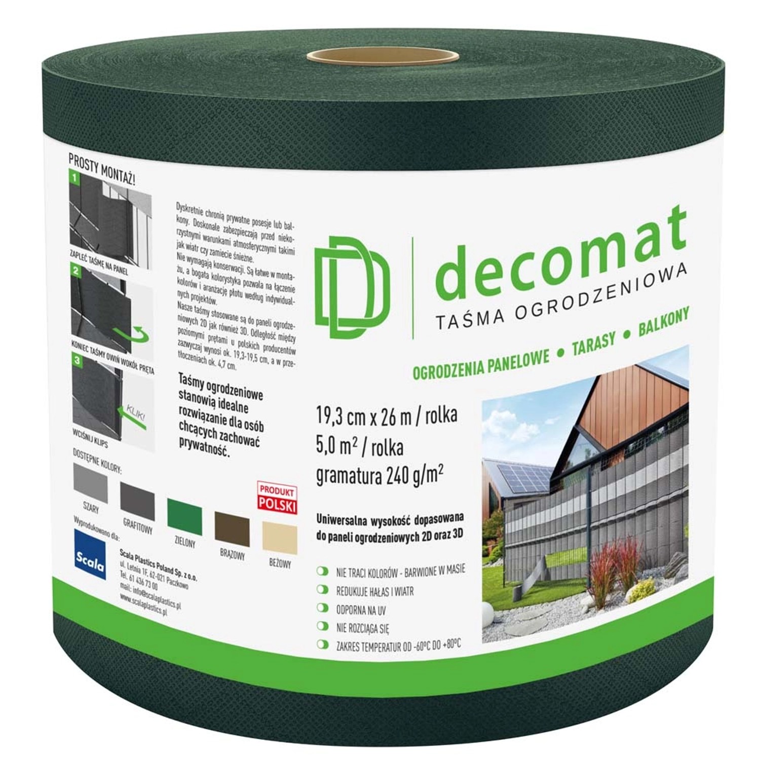 Taśma na ogrodzenia zielona Decomat - 19,3 cm/26 m