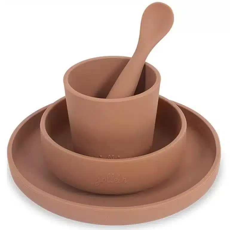 3 elementowa silikonowa zastawa do nauki samodzielnego jedzenia Caramel Jollein BBTB