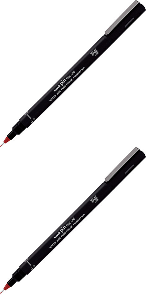 2x Cienkopis kreślarski Uni PIN-200, 0.2mm, czerwony