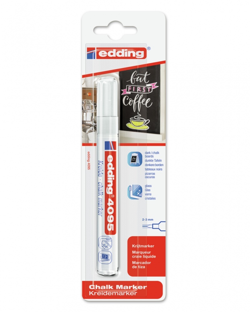 Marker kredowy edding 4095, okrągła, 1 sztuka, blister, biały