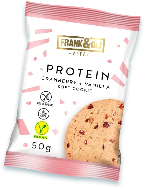 Miękkie ciasteczko Frank&Oli Protein Cranberry Vanilla, żurawina&wanilia, 50g