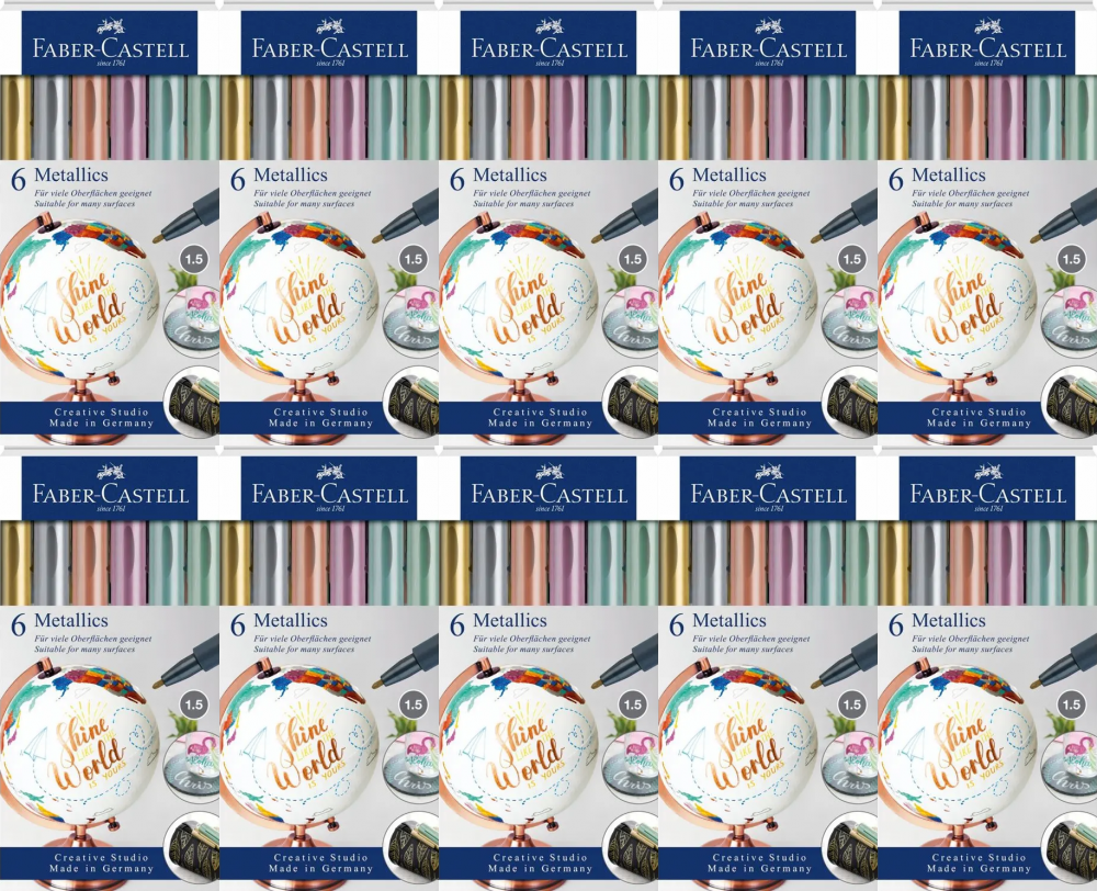 10x Pisak Faber Castell Metallics, okrągła, 6 sztuk, mix kolorów metalicznych