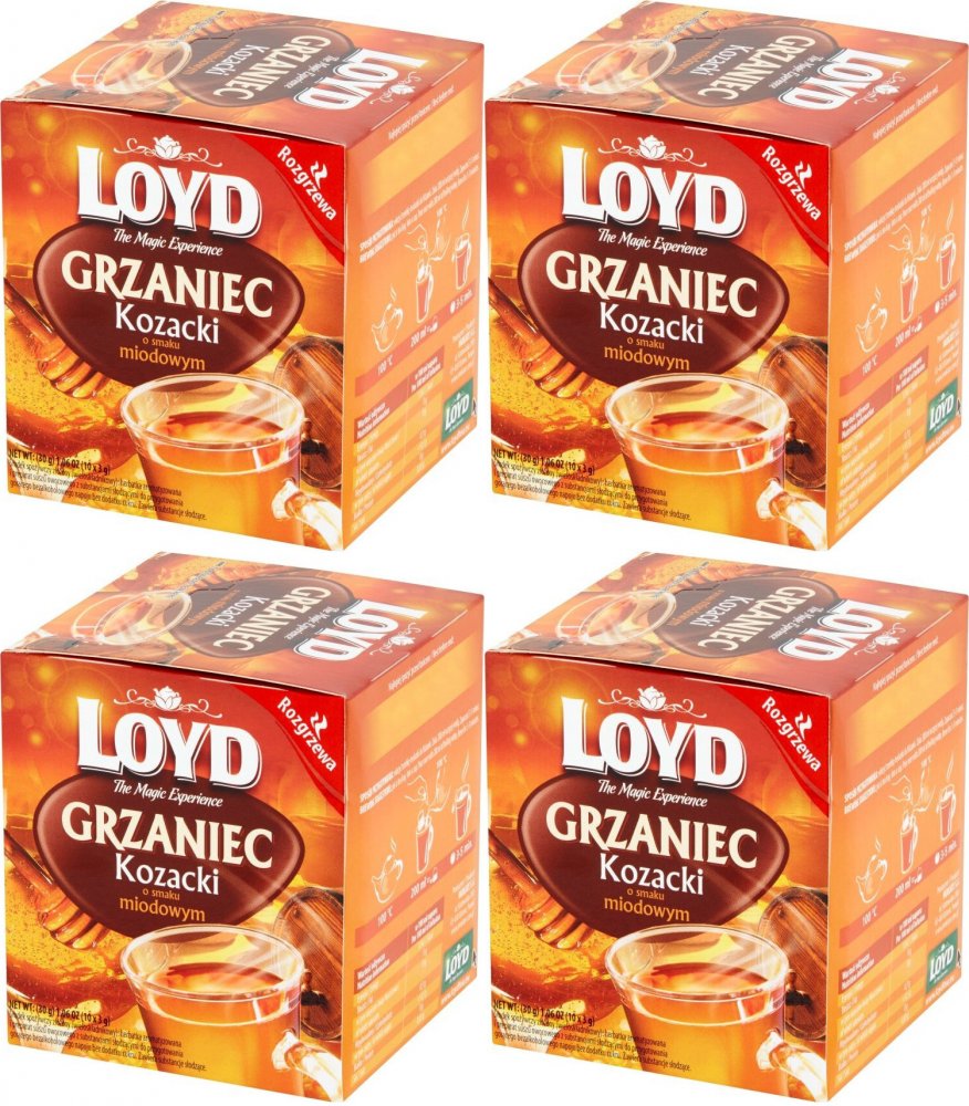 4x Herbata czarna aromatyzowana w kopertach Loyd Grzaniec Kozacki, miodowy, 10 sztuk x 3g