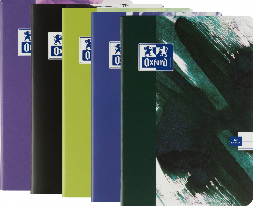 5x Zeszyt w linie Oxford Paint, A5, miękka oprawa, 60 kartek, mix kolorów