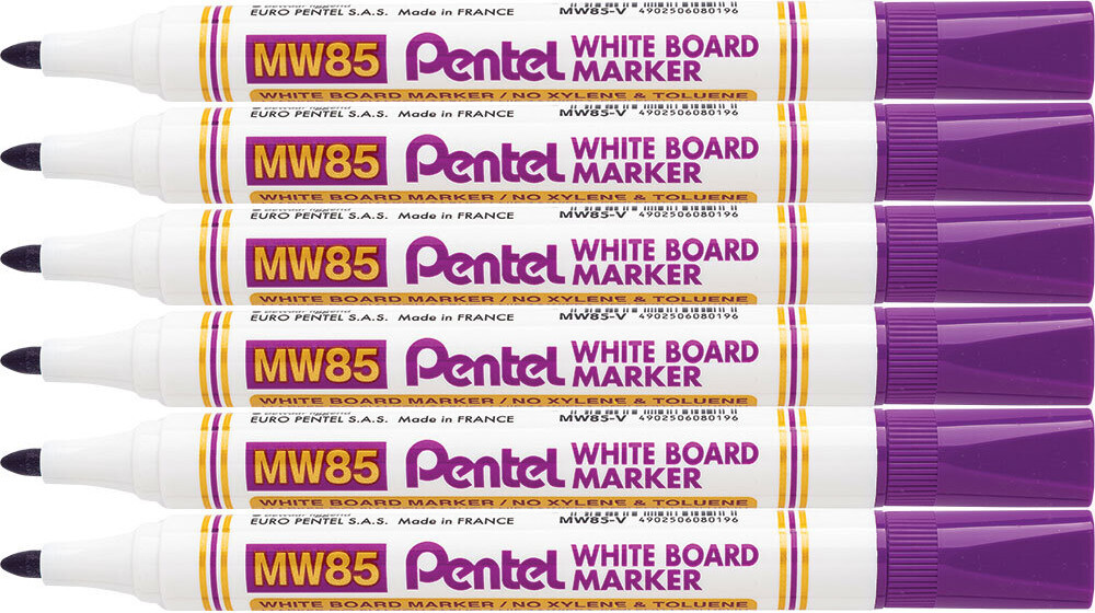 6x Marker suchościeralny Pentel MW85, okrągła, 4.4mm, fioletowy