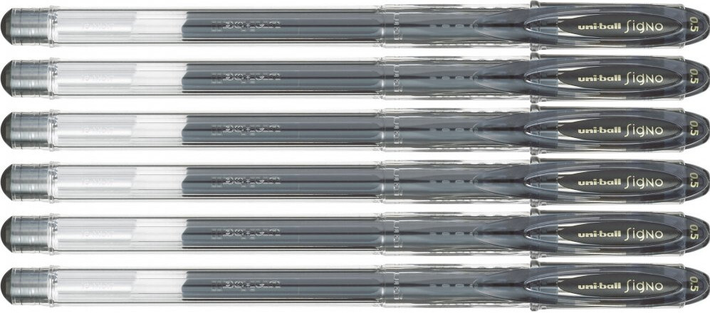 6x Długopis żelowy Uni UM-120, 0.5mm, czarny