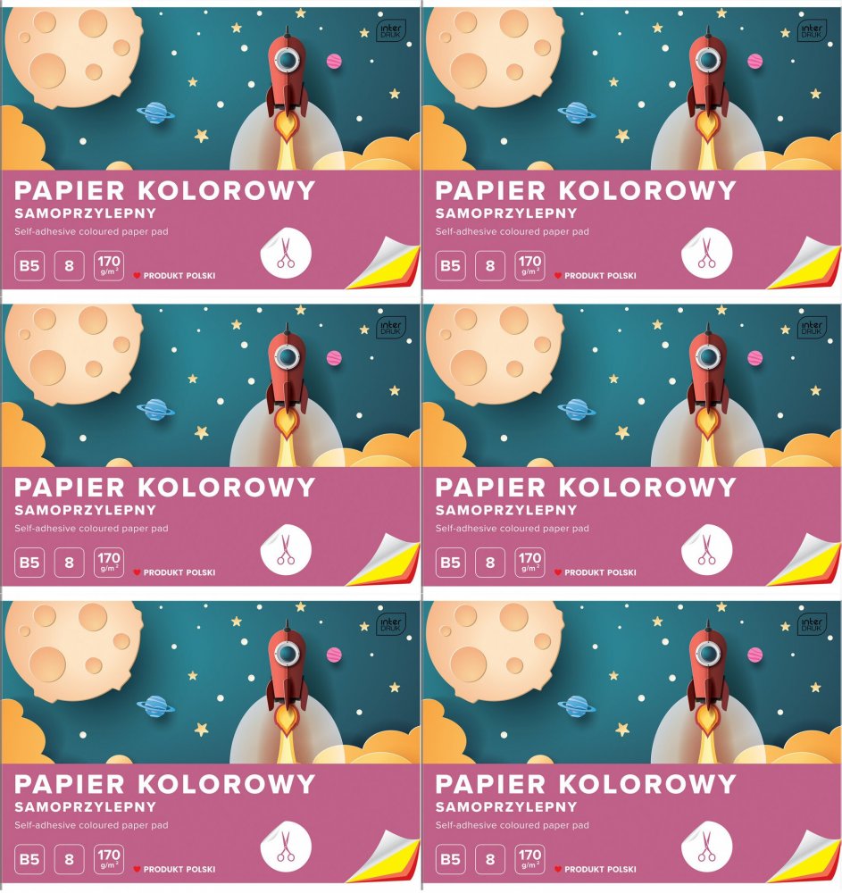 6x Zeszyt papierów kolorowych samoprzylepnych Interdruk, B5, 8 kartek, mix wzorów