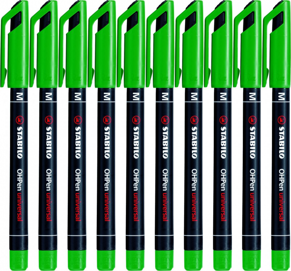 10x Foliopis Stabilo, OHPen, okrągła, 1mm (M), zielony