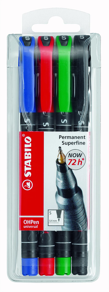 Foliopis Stabilo, OHPen, okrągła, 0.4 mm (S), 4 sztuki, mix kolorów