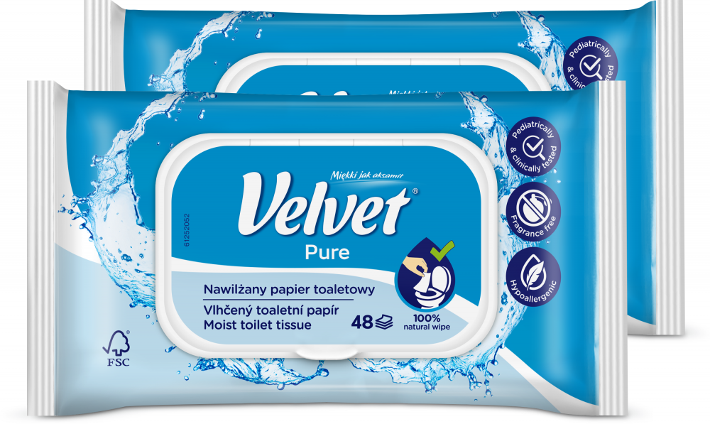 2x Papier nawilżany Velvet Pure, 48 sztuk